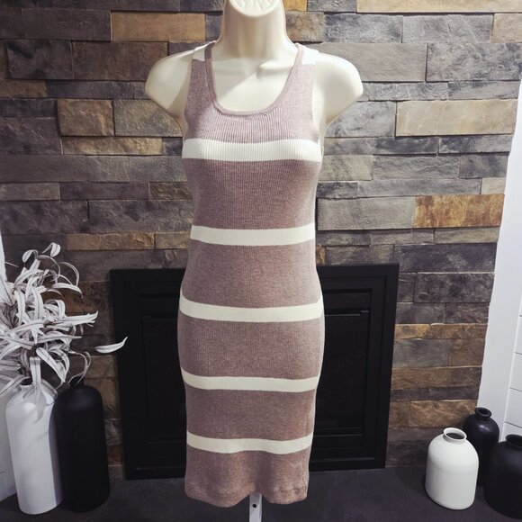 Endless Blue Midi Sweater Dress Tan and Off White - Picture 1 of 5